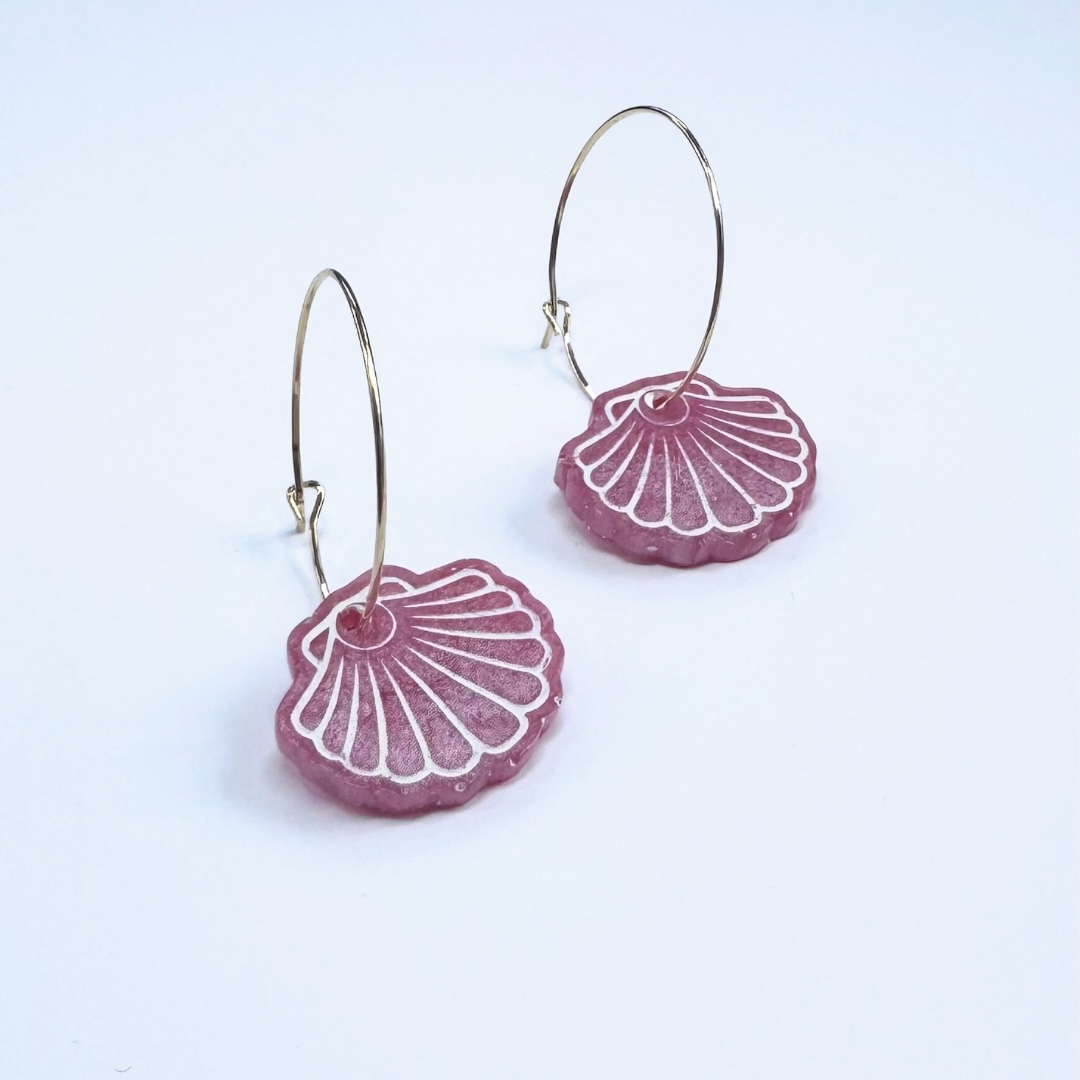 Pink Shell Hoop Earrings - Image 2